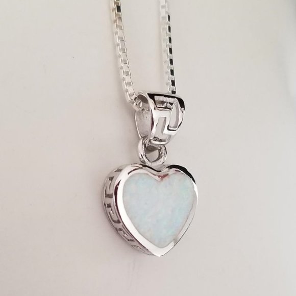 Opal Heart Necklace with Sterling Silver 20" Chain - Picture 1 of 3